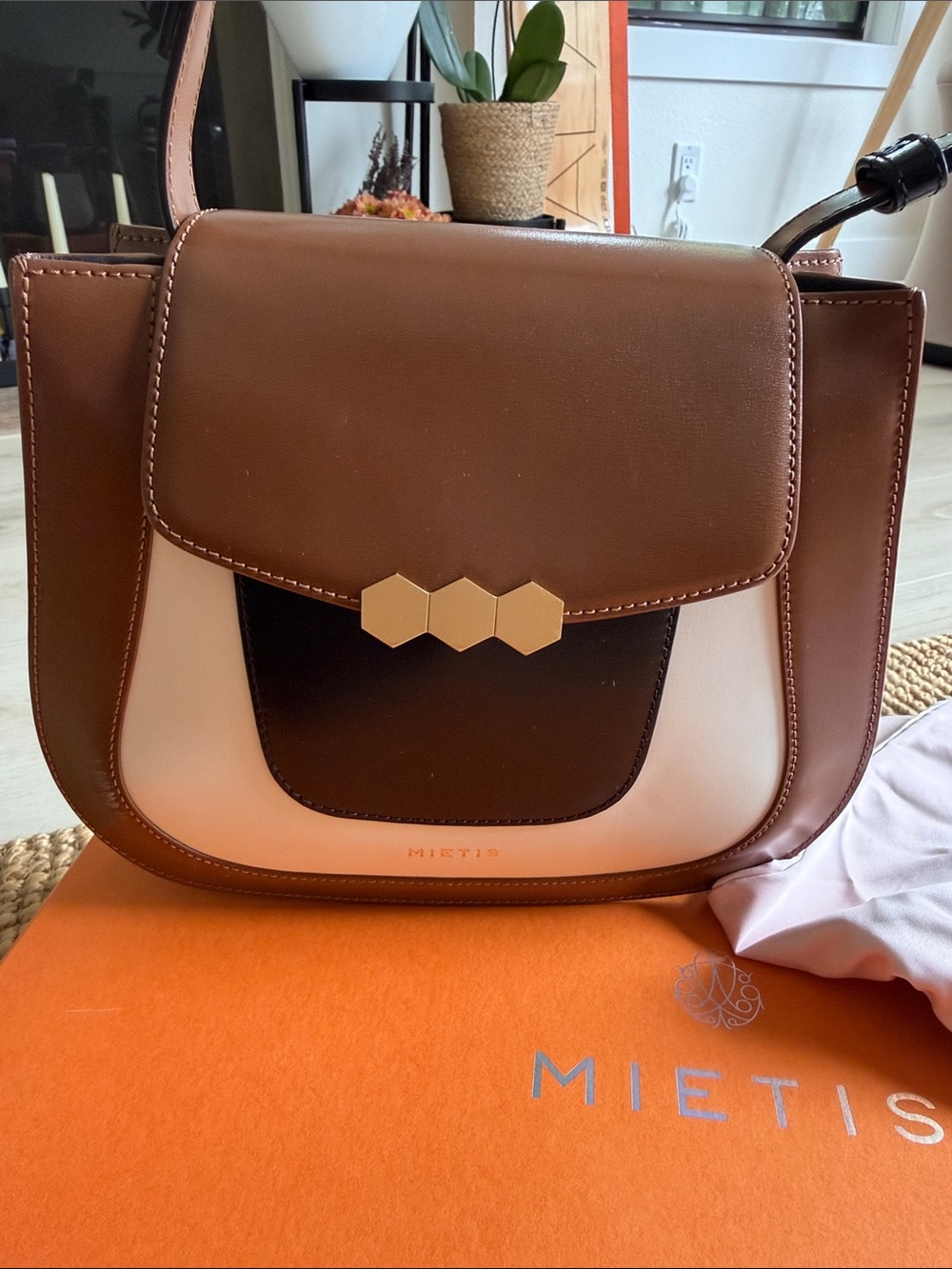 Mietis Jill handbag Brown, Cream and black leather with adjustable strap - Picture 3 of 6